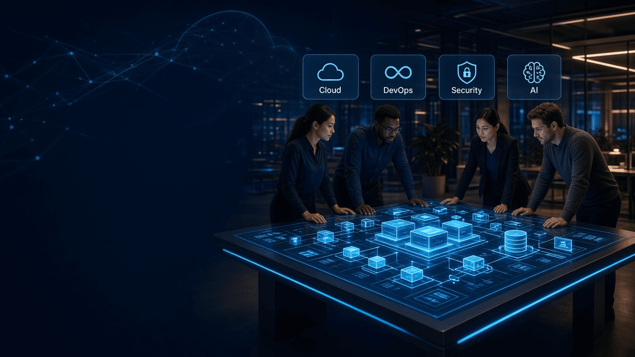 CloudHight skills enablement graphic showing people, process, technology and AI working together